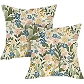 Fjfz Spring Summer Floral Decorative Throw Pillow Covers 18 x 18 Set of 2, Colorful Flower Botanical Porch Outdoor Home Decor, Farmhouse Cottagecore Sofa Couch Cushion Case
