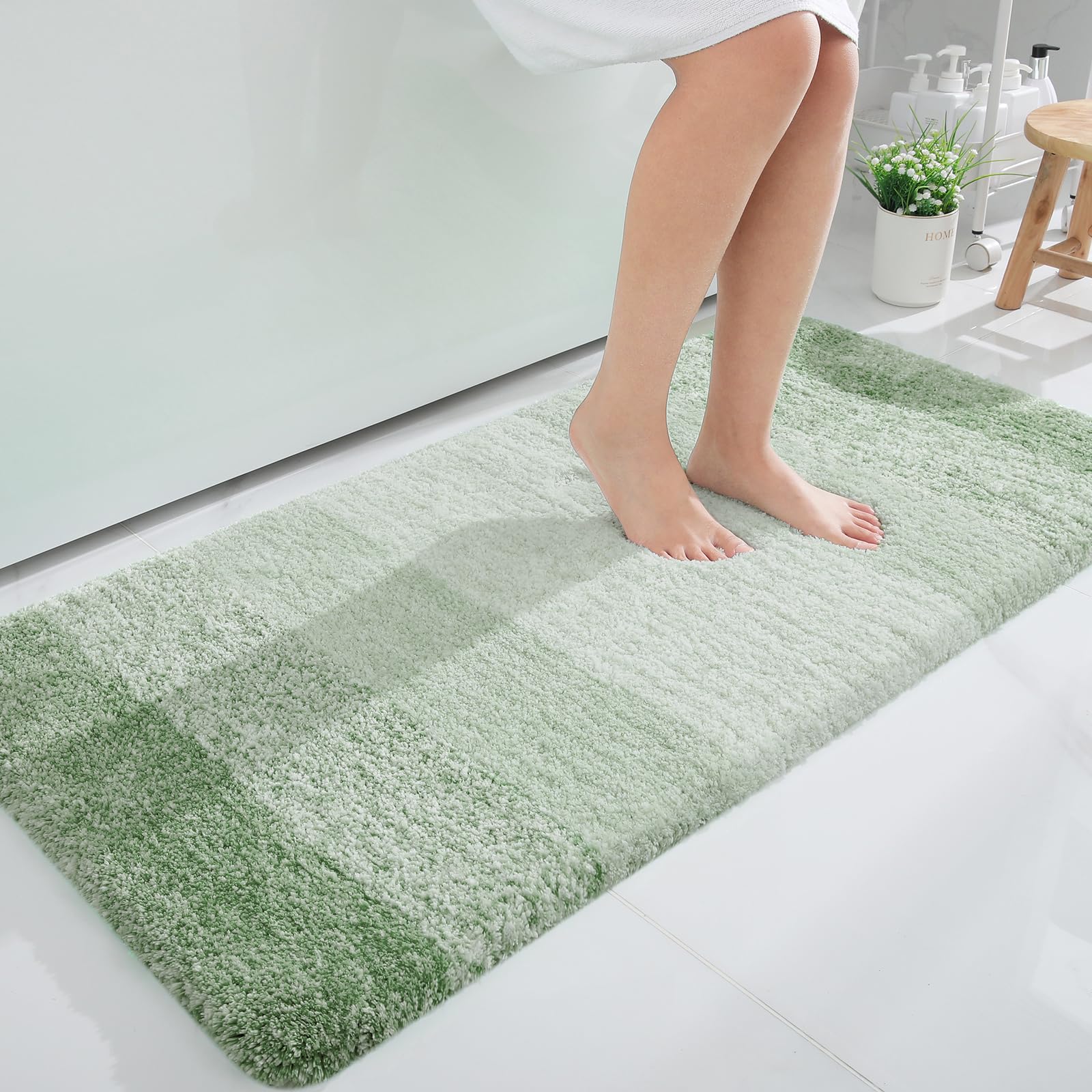 Photo 1 of OLANLY Bathroom Runner Rugs 47x24, Extra Soft Absorbent Microfiber Bath Rugs, Rubber Backing, Quick Dry, Washable Bath Mats for Bathroom Floor, Tub and Shower, Home Decor Accessories, Sage Green