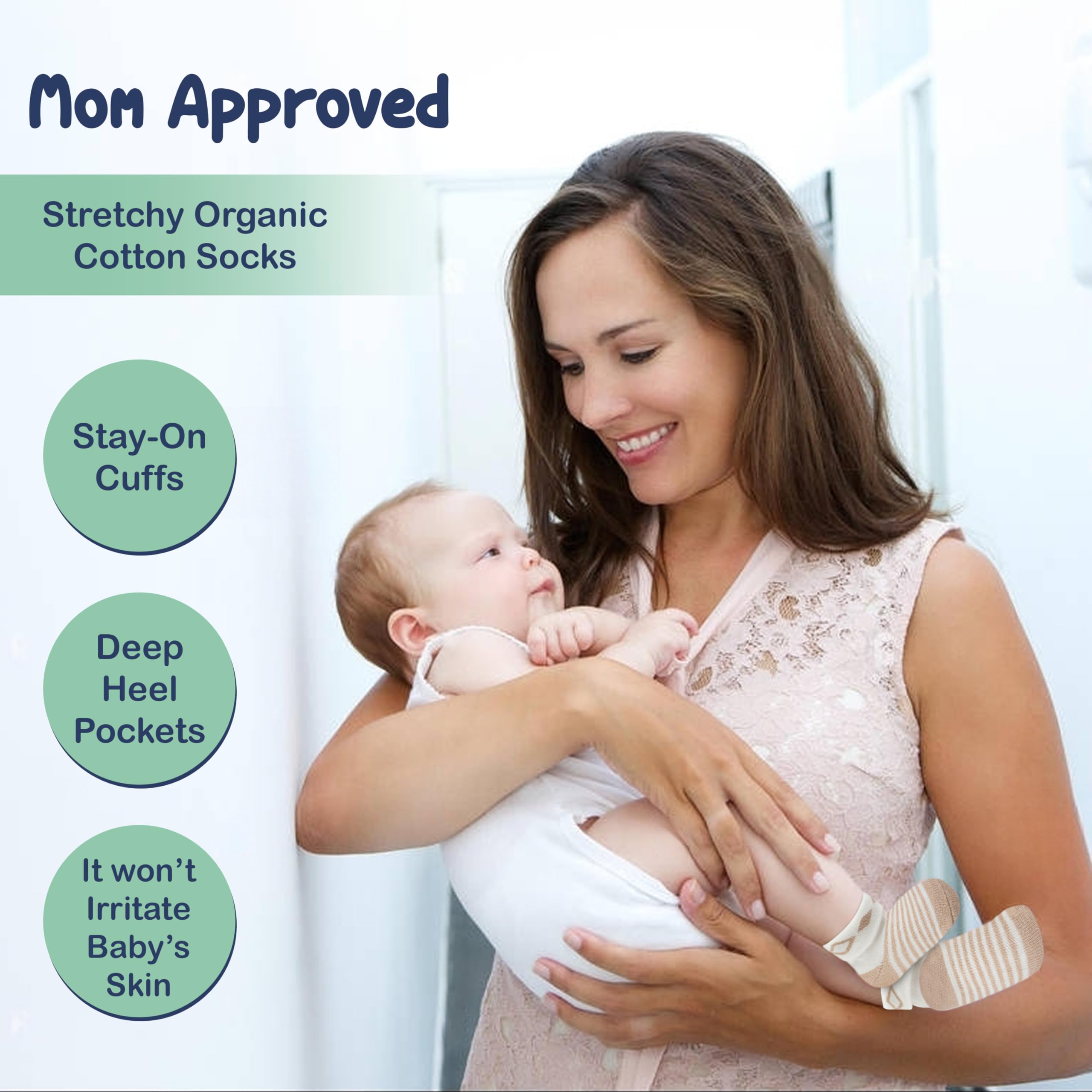 Mother's Choice Organic Cotton Baby Socks, 12 Pairs, Unisex 0-6 Months - Soft, Hypoallergenic Newborn & Infant Socks - Baby Girl & Boy Gifts, (12Pcs, Brown)