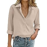 Zeagoo Womens Cotton Linen Button Down Shirts Loose Fit Long Sleeve Collared Blouse Casual V Neck Tops Outfits S-3XL