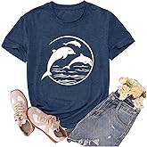 sallrue Dolphin Shirts for Women Dolphin Lover Tshirts Ocean Animal Tshirt Sea Life Tee Tops