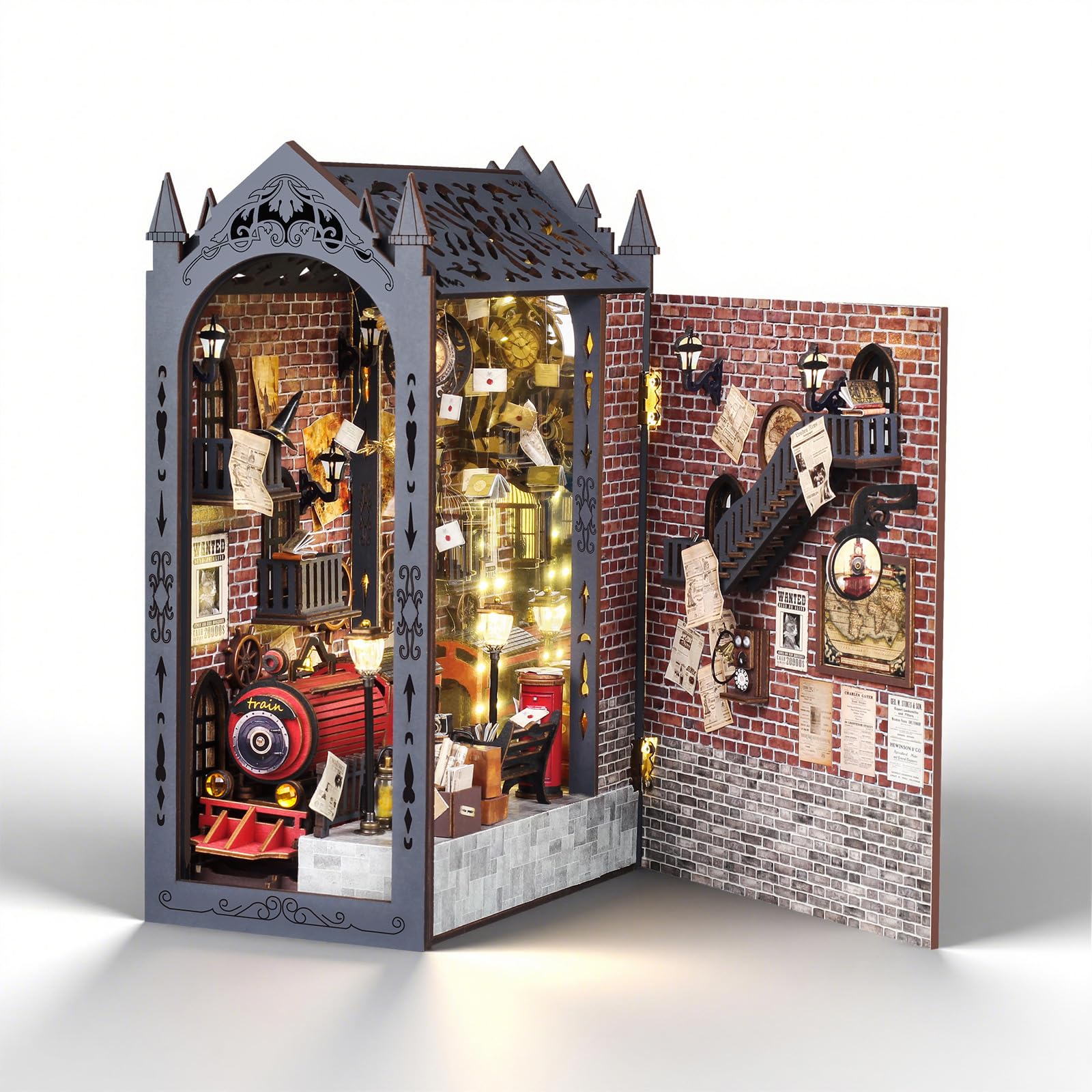 Cuteefun DIY Book Nook Kit, Magic Train Miniature Dolls House with LED, Creative Handicraft & Bookshelf Décor, for Adults Teen, Birthday (Magic Train) — image 1