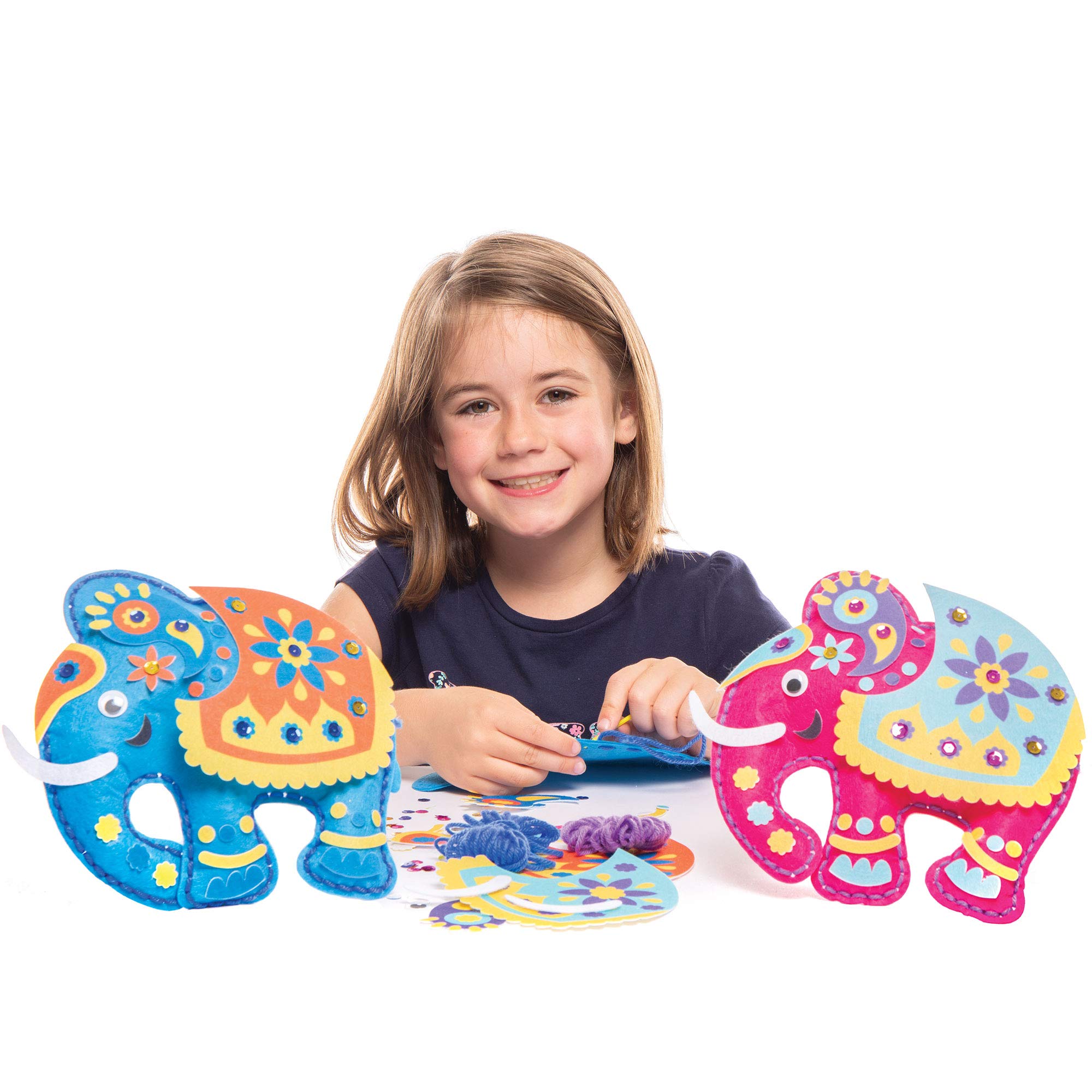 Baker Ross AW989 Ambari Elephant Cushion Sewing Kits, Arts and Crafts for Kids (Pack of 2), Assorted