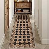 Beeiva Checkered Kitchen Runner Rug 2x6 Vintage Washable Runners for Hallways Non Slip Ultra Thin, Moroccan Framhouse Bathroom Runner Fall Brown Print Entryway Laundry Besides Home Decor (Brown/Black)