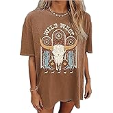 Wild West Cowboy T Shirt Women Oversized Howdy Rodeo Shirt Country Music Short Sleeve Tops