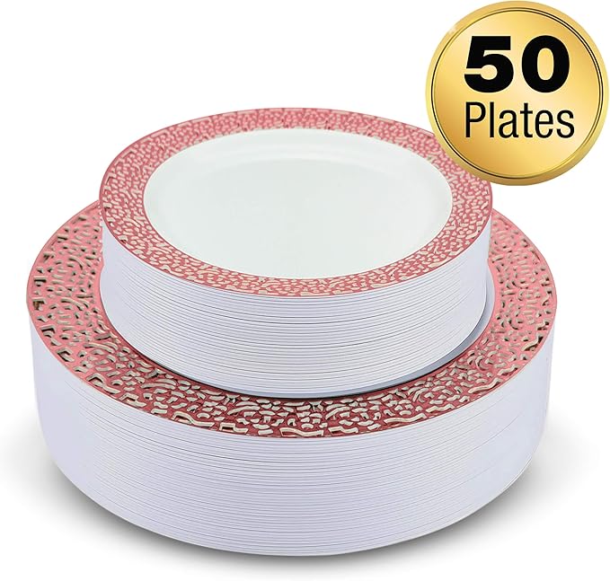 *NICE PRICE!* Amazon Hard Plastic Plates White and Gold Plastic