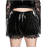 MakeMeChic Women's Plus Size Lace Velvet Shorts Drawstring Waist Wide Leg Fall Y2K Shorts