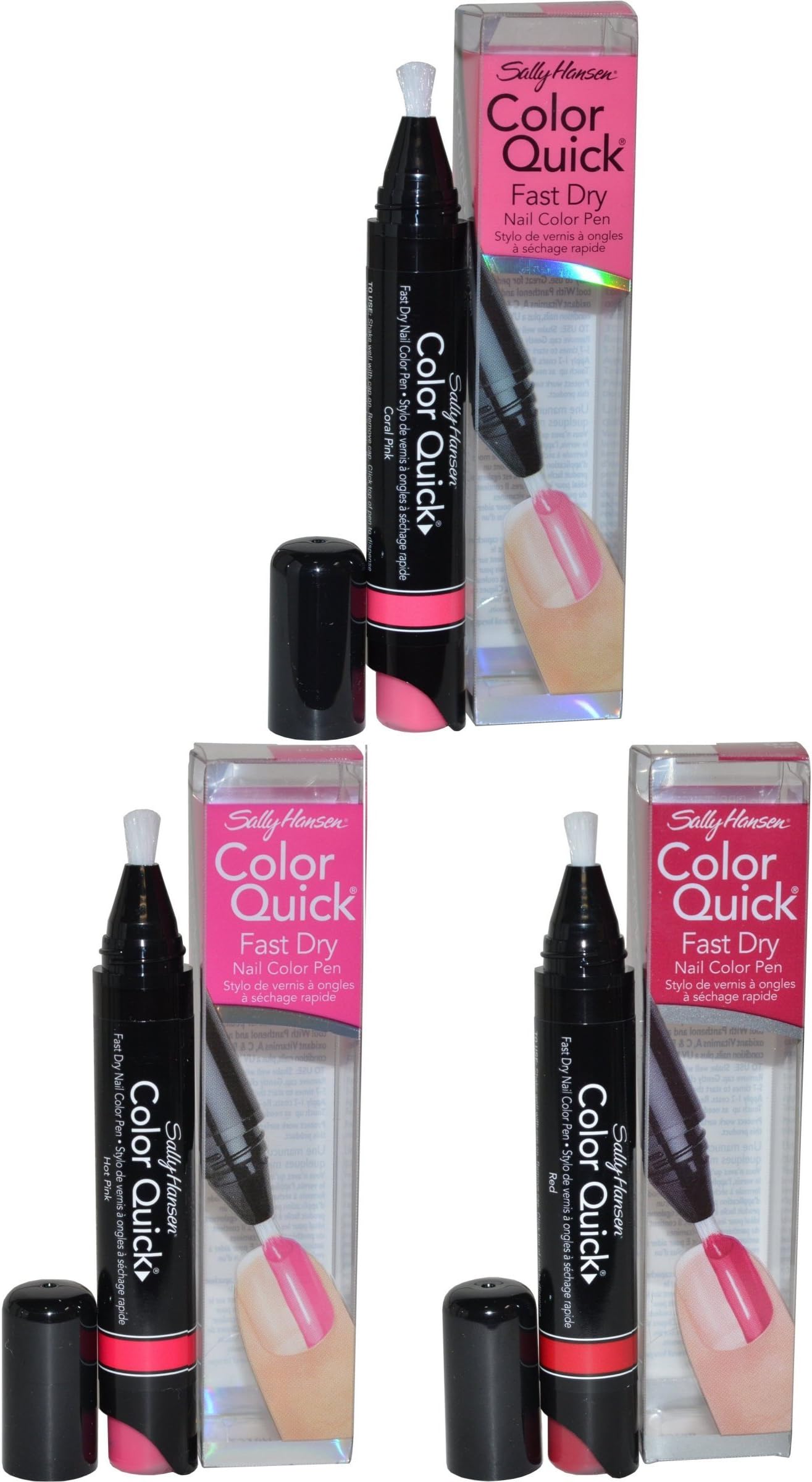 Sally Hansen Color Quick Fast Dry Nail Color Pen Trio Red / Coral Pink / Hot Pink