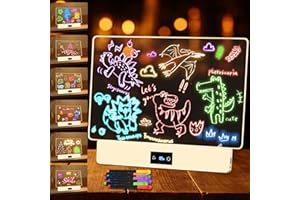 Exbelle 16“ Rechargeable LED Drawing Message Note Board 7 Colors Light Acrylic Dry Erase Lumiboard with Colors 3 Modes as Nig