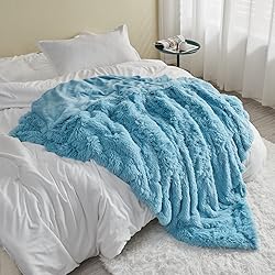 GONAAP Fuzzy Faux Fur Throw Blanket Sky Blue Super