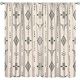 VUMIVI Aztec Western Curtains Bohemian Navajo Bull Skull Abstract Geometric Patterns Rustic Beige Retro Cowboy Motifs Window Treatments for Kids Boys Girls Bedroom Kitchen Living Dining 42" W X 44.5"