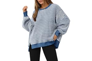 Women's Fall Oversized Sweatshirt Casual Waffle Knit Long Sleeve Crewneck Split Pullover Tunic Tops