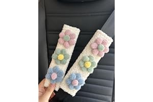 BNTR Car Seat Belt Cover 2PCS Stocking Stuffers Cute Creative Flower Safety Seatbelt Shoulder Pad Auto Accessory Neck Cushion Protector Seatbelt Shoulder Protector Nice Gift (2-Pack Pink Green Blue)