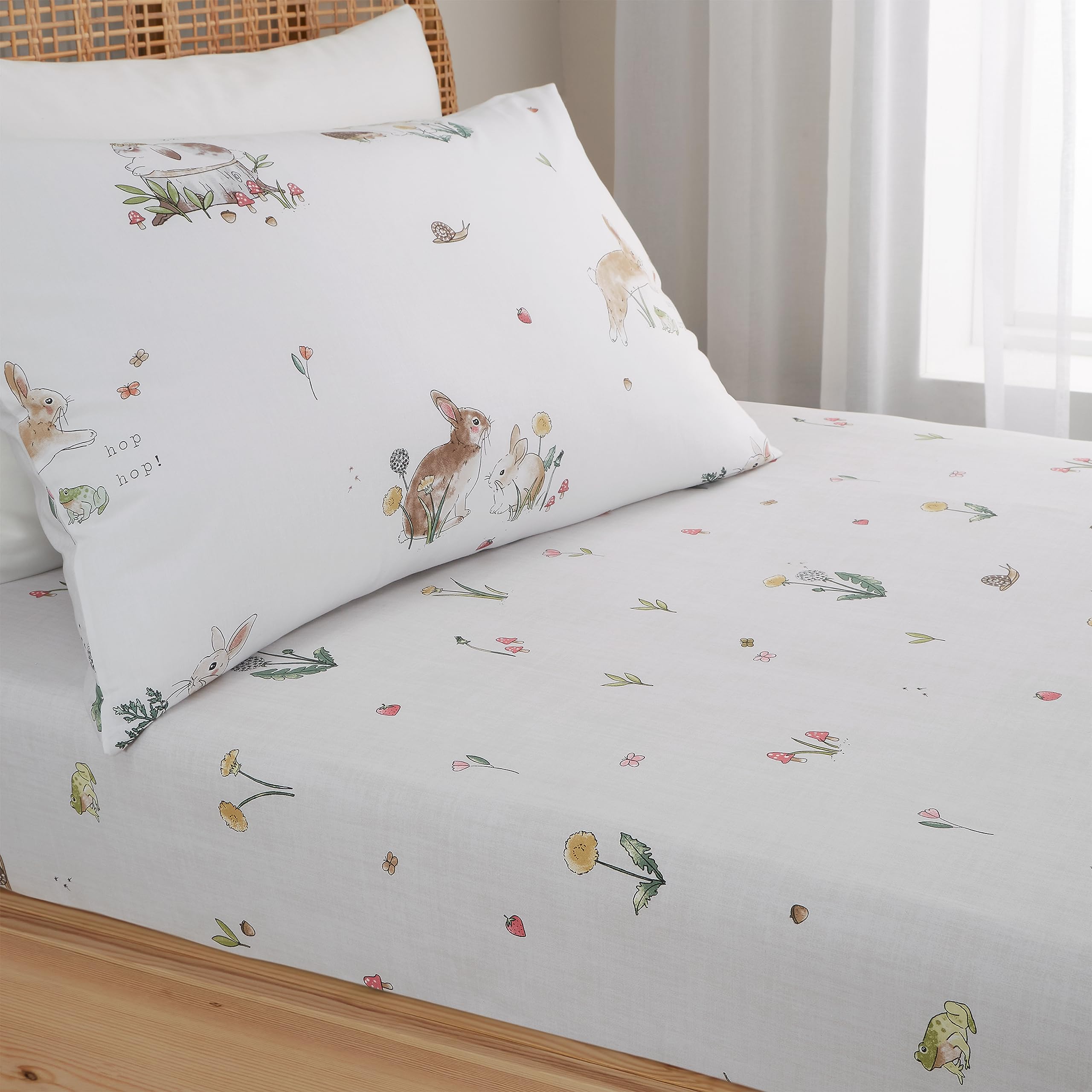Bianca Bunny Rabbit Friends Cotton Double Fitted Sheet Natural
