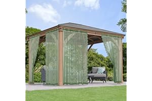 KYMRose Outdoor Sheer Lace Curtains for Patio, 2 Panels Waterproof Rod Pocket Outside Country Rustic Sheer Curtain for Gazebo, Porch, Pergola, Olive Green 54W x 84L inches