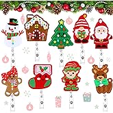 Tondiamo 9 Pcs Christmas Badge Reels Retractable Felt Badge Holder Nurse ID Clip Christmas Tree Stocking Santa Claus Gingerbread House Snowman ID Holder for Xmas Student Teacher