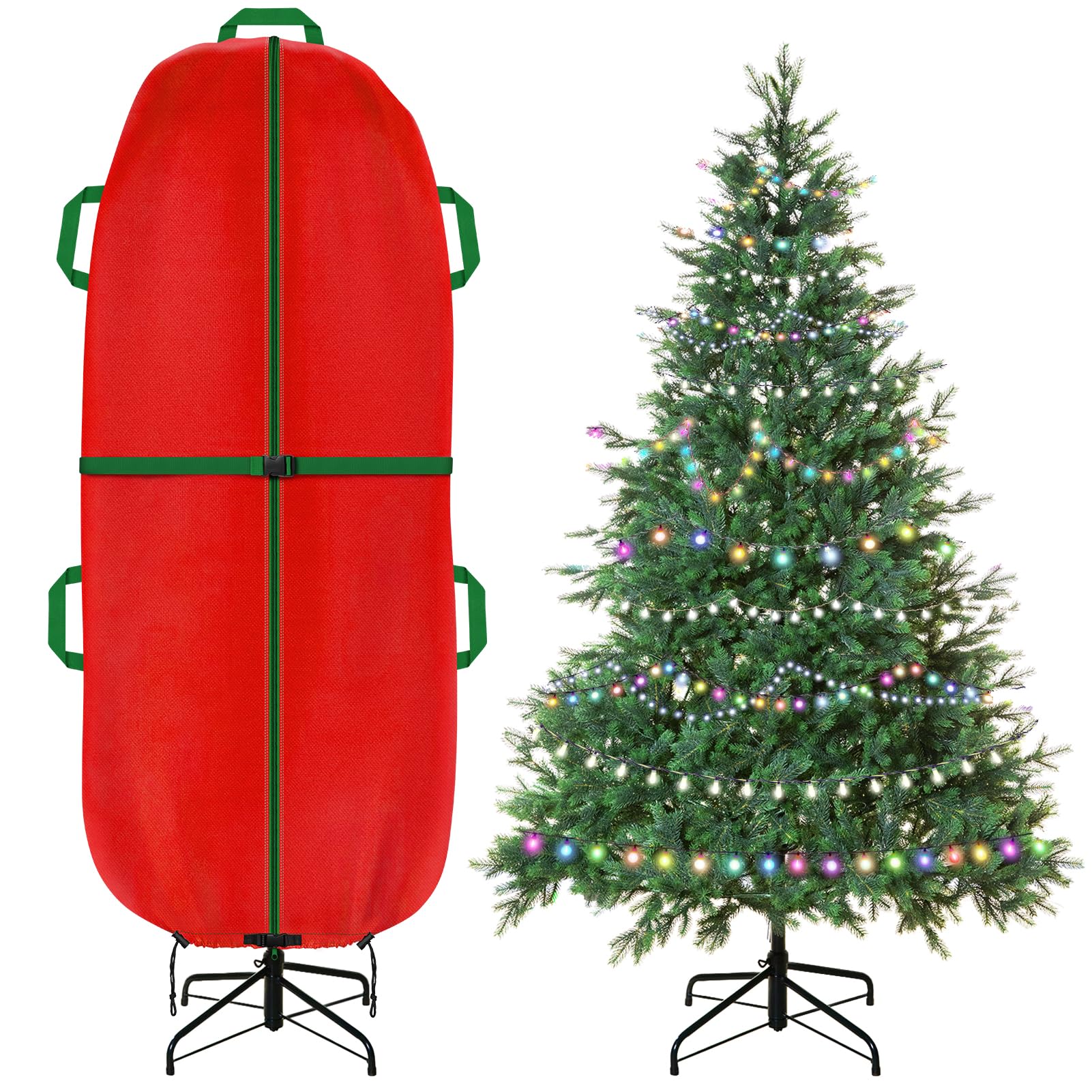 Photo 1 of Jumbo Upright Christmas Tree Storage Bag, Upright Christmas Tree Storage Cover With Zipper & Adjustable Straps,Tear Resistant Upright Storage Christmas Tree Cover for 7.5 Foot Assembled Christmas Tree