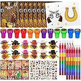 Cinrobiye 72 Pcs Western Cowboy Party Favors, Wild West Coloring Books, Stickers, Tattoos, Stampers, Rubber Ducks, Rainbow Pencils, Barn Party Supplies, Birthday Goodie Bag Fillers, Prize Bulk Set