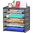 Samstar Letter Tray Paper Organizer, Mesh Desk File Organizer with 5 Tier Shelves and Sorter, Black