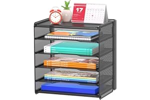 Samstar Letter Tray Paper Organizer, Mesh Desk File Organizer with 5 Tier Shelves and Sorter, Black