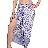 Hand Block Printed Cotton Sarong Wraps for Women – Lightweight Beach Swimsuit Cover Up, One Size Pareo (73 x 44 In)