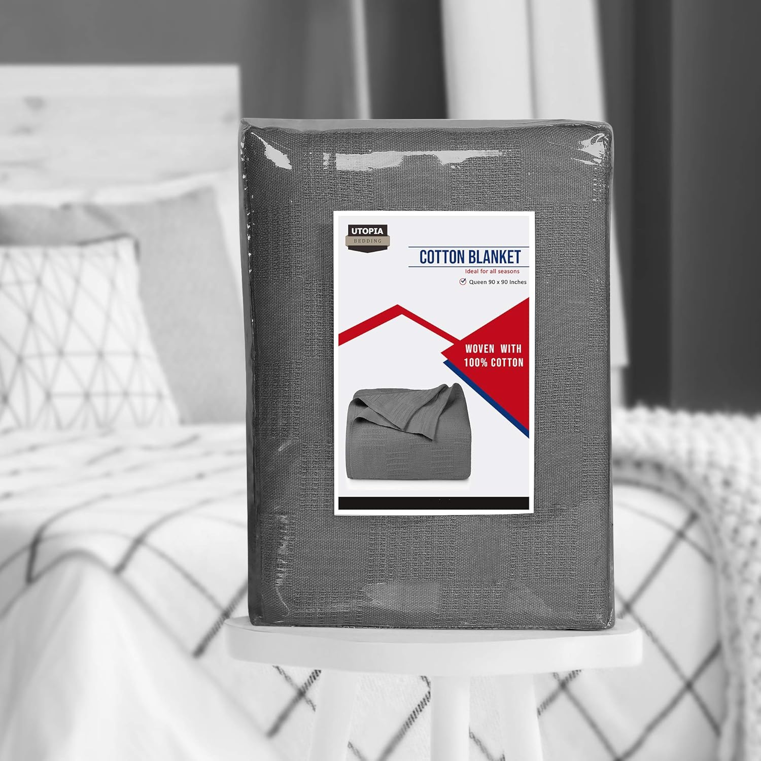 Utopia Bedding Premium Cotton Blanket Queen Grey - Soft Breathable Thermal Blanket - Ideal for Layering Any Bed: Home & Kitchen