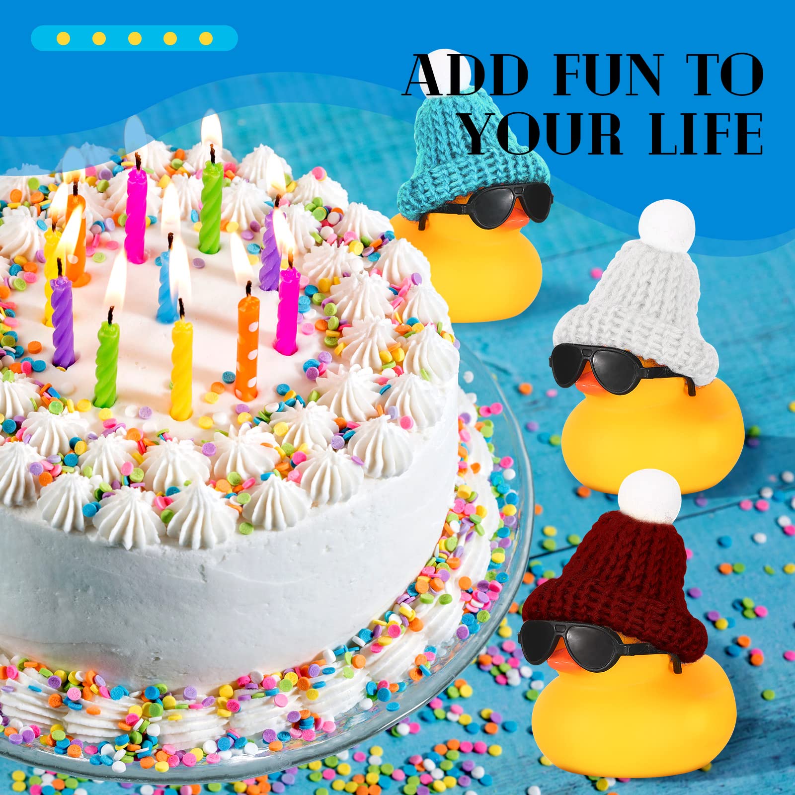 24 Pcs Mini Rubber Ducks in Bulk with 24 Sunglasses and 24 Hats, Yellow Small Mini Ducks Bathtub Toys Bath Toy for Cruise Baby Shower Kids Gift Holiday Birthday Party Favors