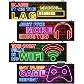 clothmile 4 Pcs Neon Gaming Decor for Boys Room Wooden Video Game Wall Art Motivational Quote Gamer Hanging Plaques Inspirational Wall Decor for Boys Kids Room Bedroom Playroom Decorations