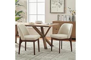 VKNOW Modern Dining Chairs Set of 2, Faux Leather Kitchen Chairs with Wood Legs, Upholstered Side Chair for Kitchen Dining Room, Beige
