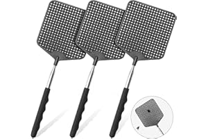 HDAJY Telescopic Fly Swatters 3 Pack, Premium Plastic Fly Swatter, Flyswatters Heavy Duty, Stainless Steel Handle（Black）