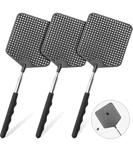 4-Pack Telescopic Fly Swatters - 29 Inch Extendable Heavy Duty Flyswatter With Stainless Steel Pole, Long Reach, Assorted Colors (Black, Red, Green)