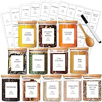 GPOVVIMX 12 Pcs Glass Spice Jars with Bamboo Airtight Lids and 191 Labels - 8.5oz Small Food Storage Containers for Kitchen, 