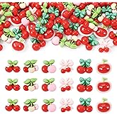 Craftdady 50Pcs Red Cherry Flatback Resin Charm Cabochons Colorful Opaque Fruits Resin Embellishments Decoration Accessories for DIY Phone Case Scrapbooking Hair Clip Jewelry Decor