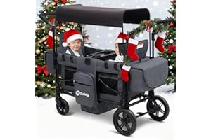 Sekey Wagon Stroller for 2 Kids, Luxury 4-in-1 Stroller Wagon - Premium Quality with Convertible Seats, Adjustable Push Handles, Removable Canopy, Snack Tray & Cooler, US Certified