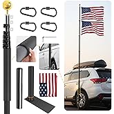 20FT Tailgate Flag Pole with Tire Mount, Fit RV/Pickup/Sedan/SUV, Portable Flag Pole with 20" Car Scratch-Proof Protective Tube, Thickened Aluminum Flag Pole with US Flag, 60 MPH, Dual Flag Mount
