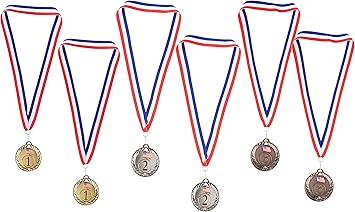 Amazon Juvale ゴールドシルバーブロンズメダル 2セットの 3番目の金属製オリンピックスタイル賞受賞者 スポーツ 競技 スペルビー パーティーの記念品 直径2 75インチ 16 3インチのusa リボン Juvale トロフィー メダル
