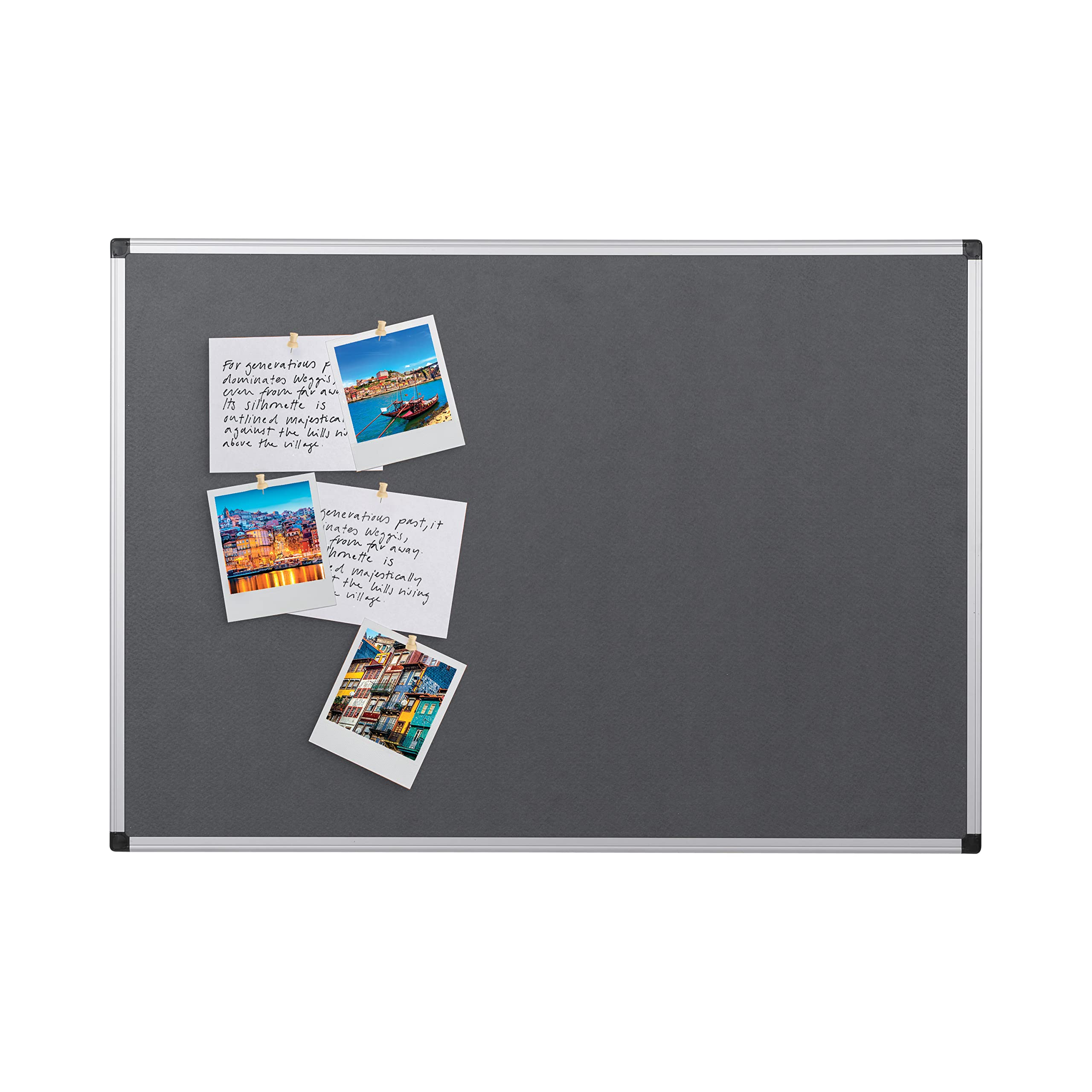 Bi-Office Notice Board Maya, Grey Felt Surface, Aluminium Frame, 90 x 60 cm