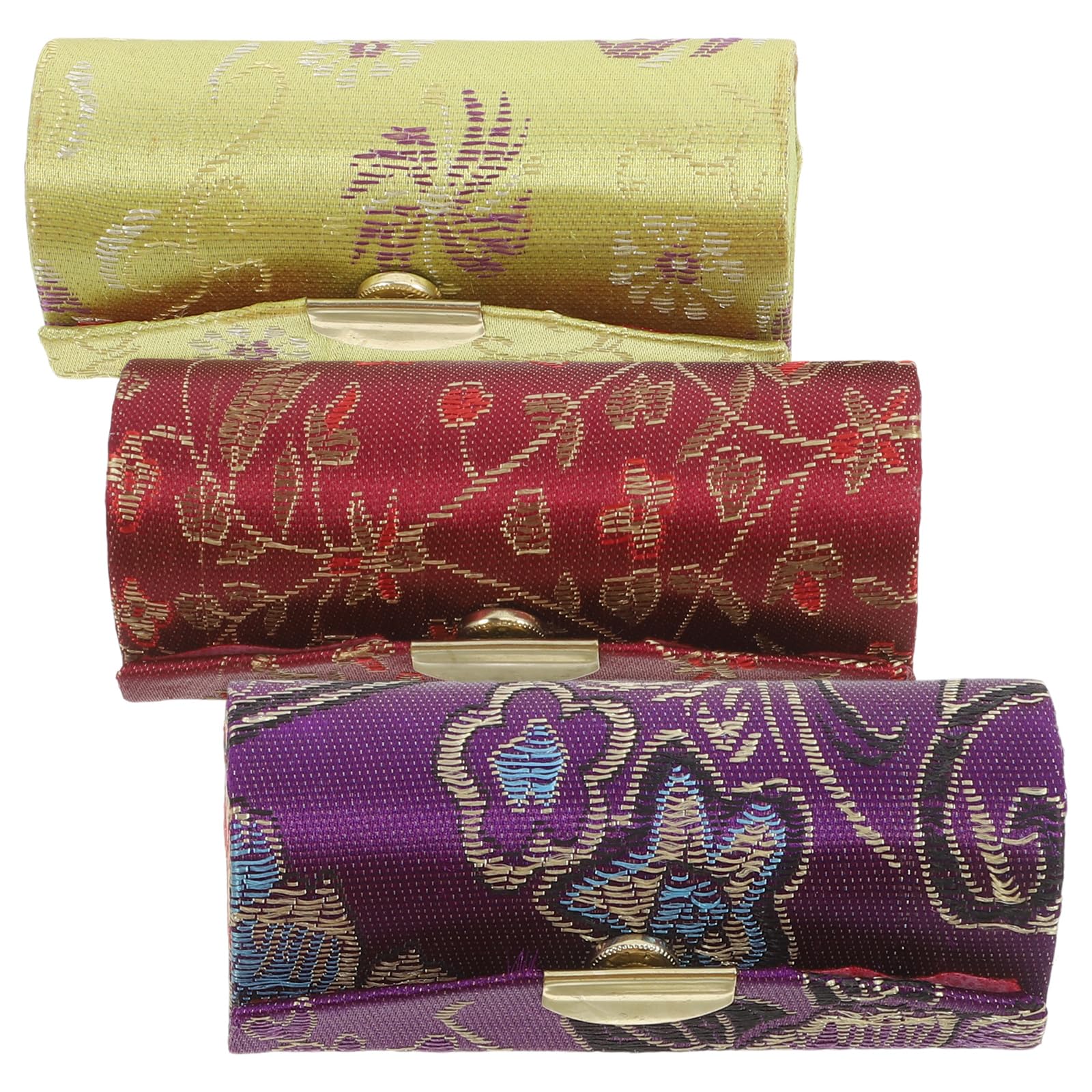Healifty Womens Lipstick Holder 3 Pcs Mini Lipstick Holder Case With Mirror Silk Travel Makeup Bag with Mirror Brocade Makeup Lippy Jewelry Box Fabric Lipstick Box