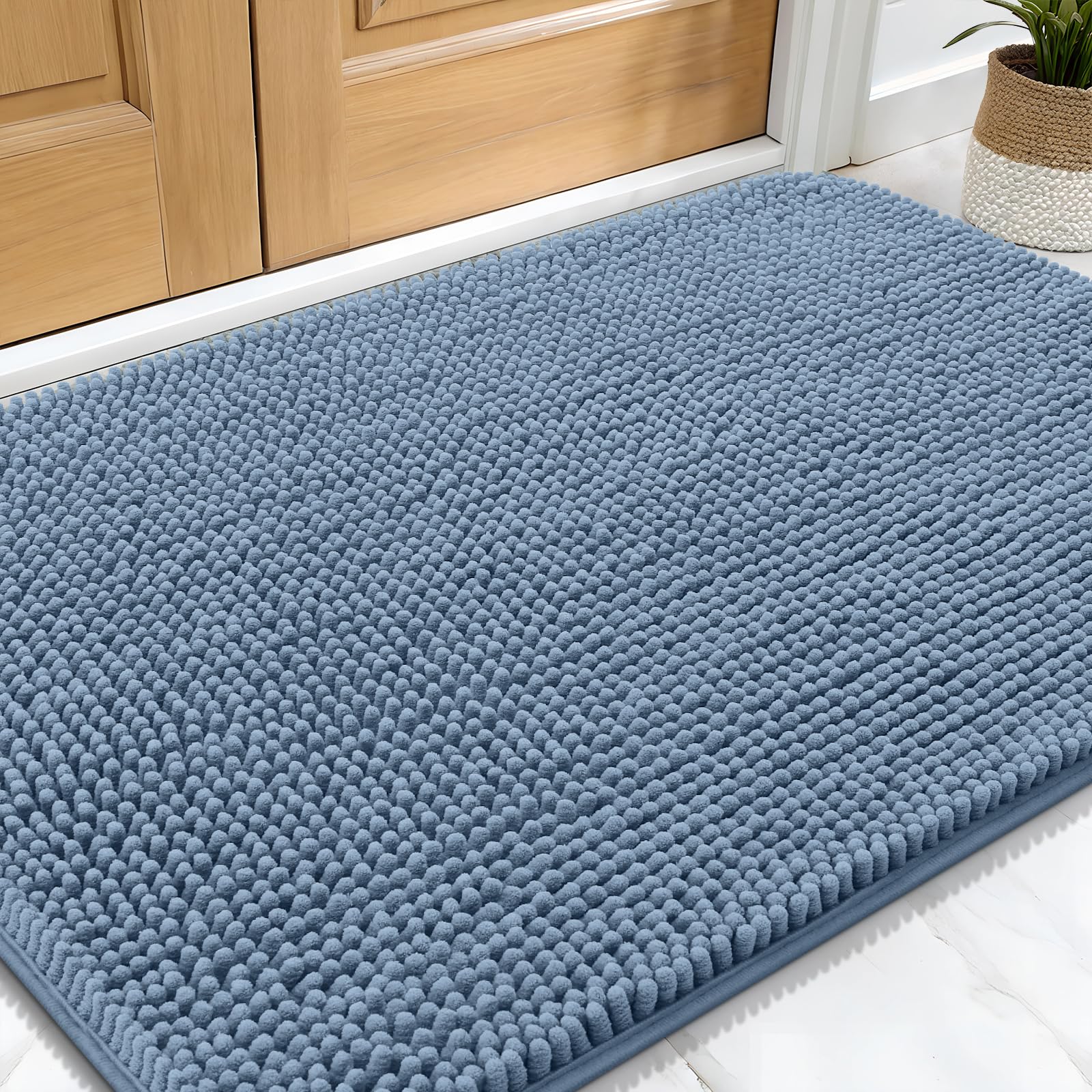 Photo 1 of OLANLY Dog Door Mat for Muddy Paws 30x20, Absorbs Moisture and Dirt, Absorbent Non-Slip Washable Doormat, Quick Dry Chenille Mud Mat for Dogs, Entry Indoor Entryway Carpet for Inside Floor, Airy Blue