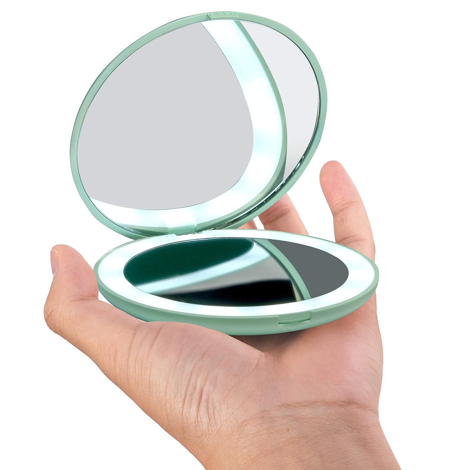 wobsion LED Lighted Travel Makeup Mirror, 1x/10x Magnification Compact Mirror, Portable for Handbag, Purse, Pocket, 3.5 inch Illuminated Folding Mirror, Handheld 2-Sided Mirror, Round, Cyan : Beauty