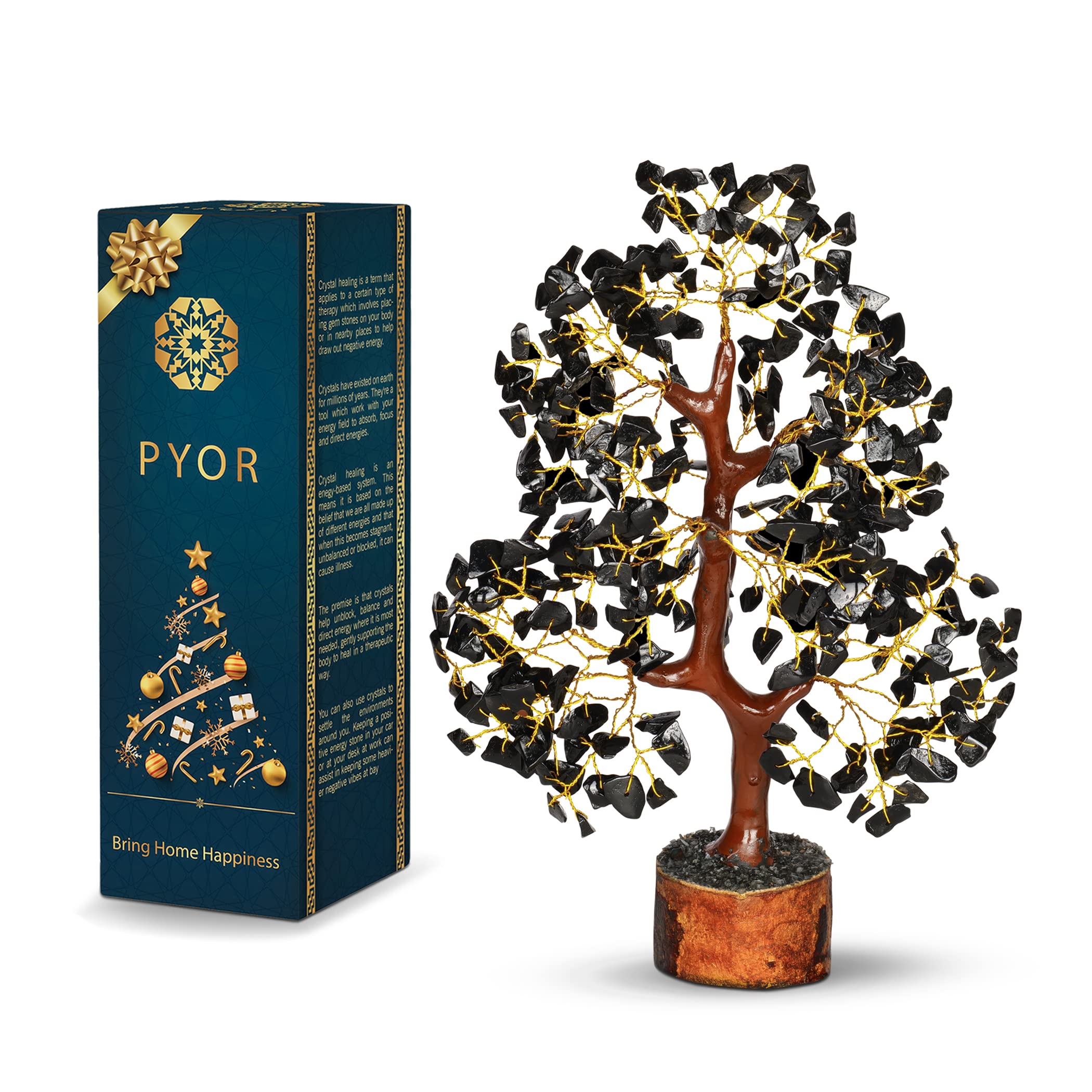 PYOR Black Tourmaline Stone Tree, Feng Shui Crystal, Office Desk Decor, Crystal Gifts