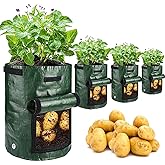 JJGoo Potato Grow Bags, 4 Pack 10 Gallon with Flap and Handles Planter Pots for Onion, Fruits, Tomato, Carrot - Green