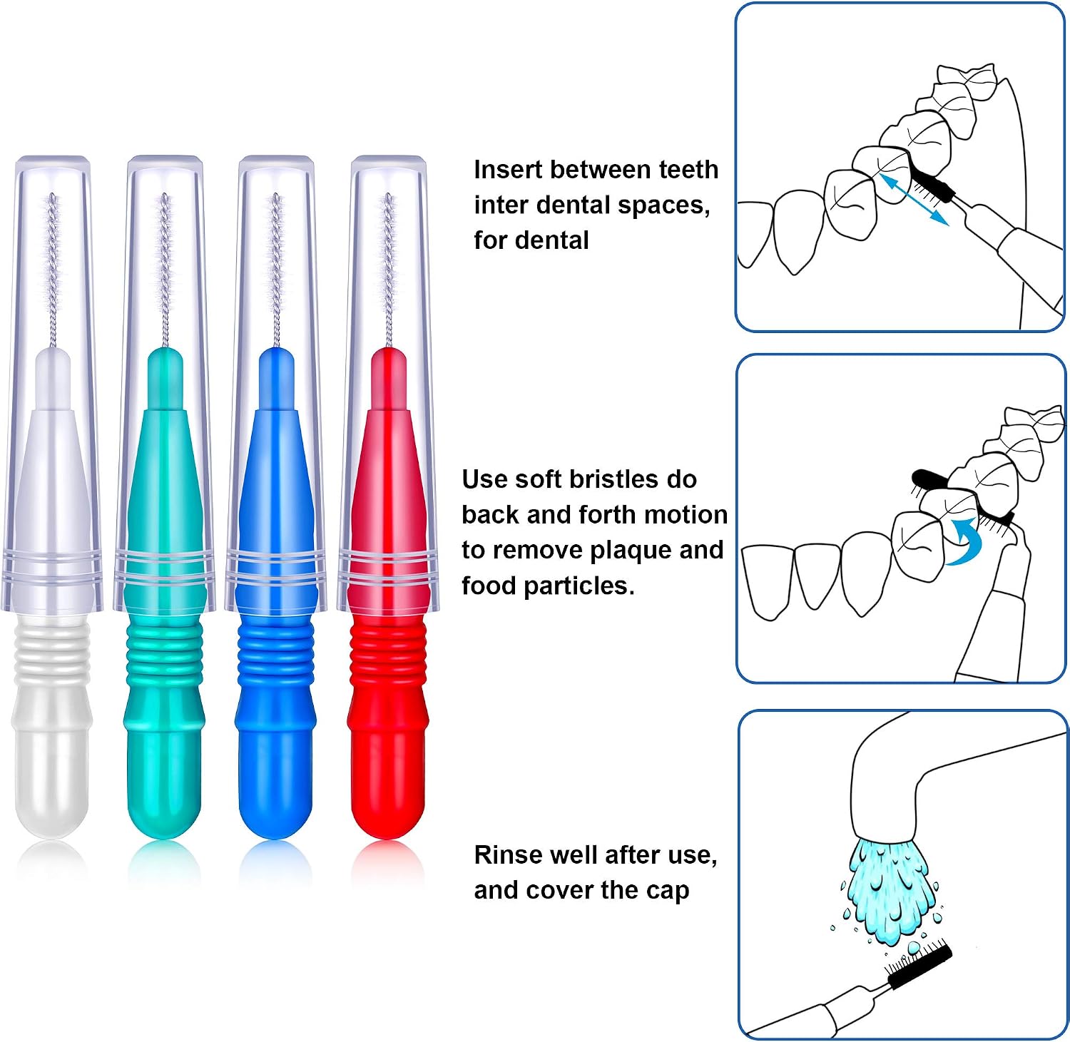100 Pieces Interdental Brush Toothpick Dental Tooth Flossing Head Oral Dental Hygiene Interdental Brush Dental Flosser Toothpick Cleaners Tooth Cleaning Tool (Red, Blue, White and Green) - Image 4