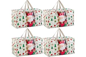 VENO 4 Pack Moving Bags, Large Christmas Storage Bins with lids, Packing Supplies for College, Alternative to Moving Boxes, Foldable, Heavy-Duty Tote, Christmas Pattern (Jingle Mix, 4 Pack)