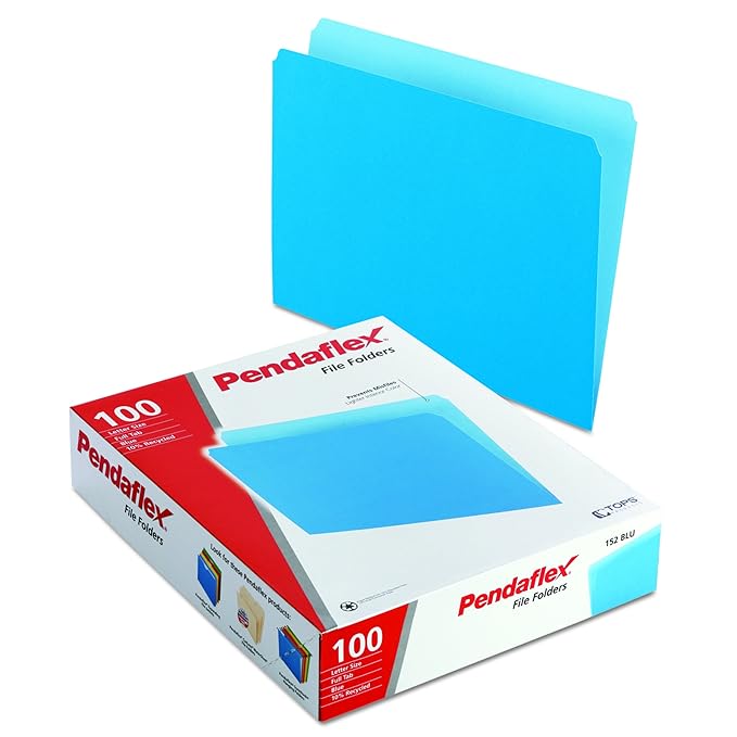 Pendaflex TwoTone Color File Folders, Letter Size, Blue, Straight Cut