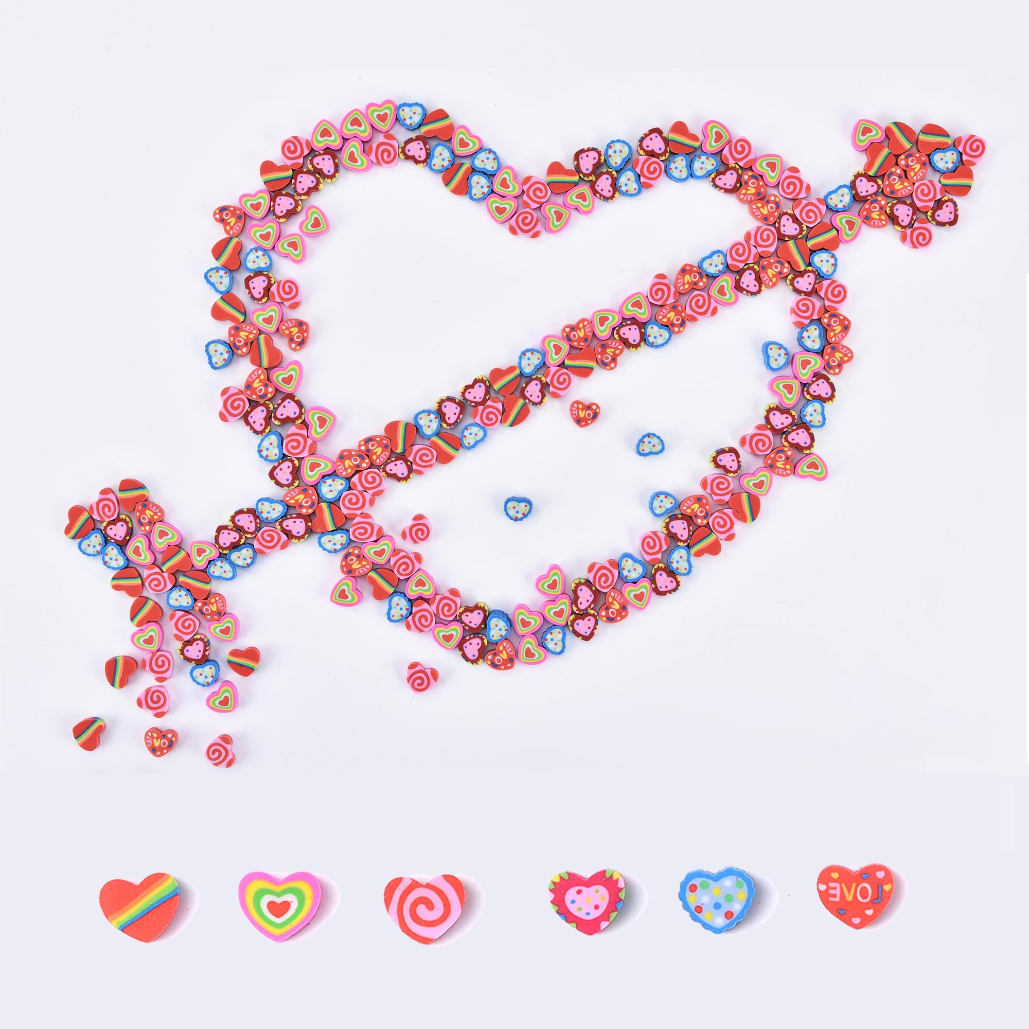 300PCS Mini Cute Pencil Erasers for Kids,Heart-Shaped Erasers Bulk for Valentine's Day Gift Back to School Gift (Heart-Shaped, Small)