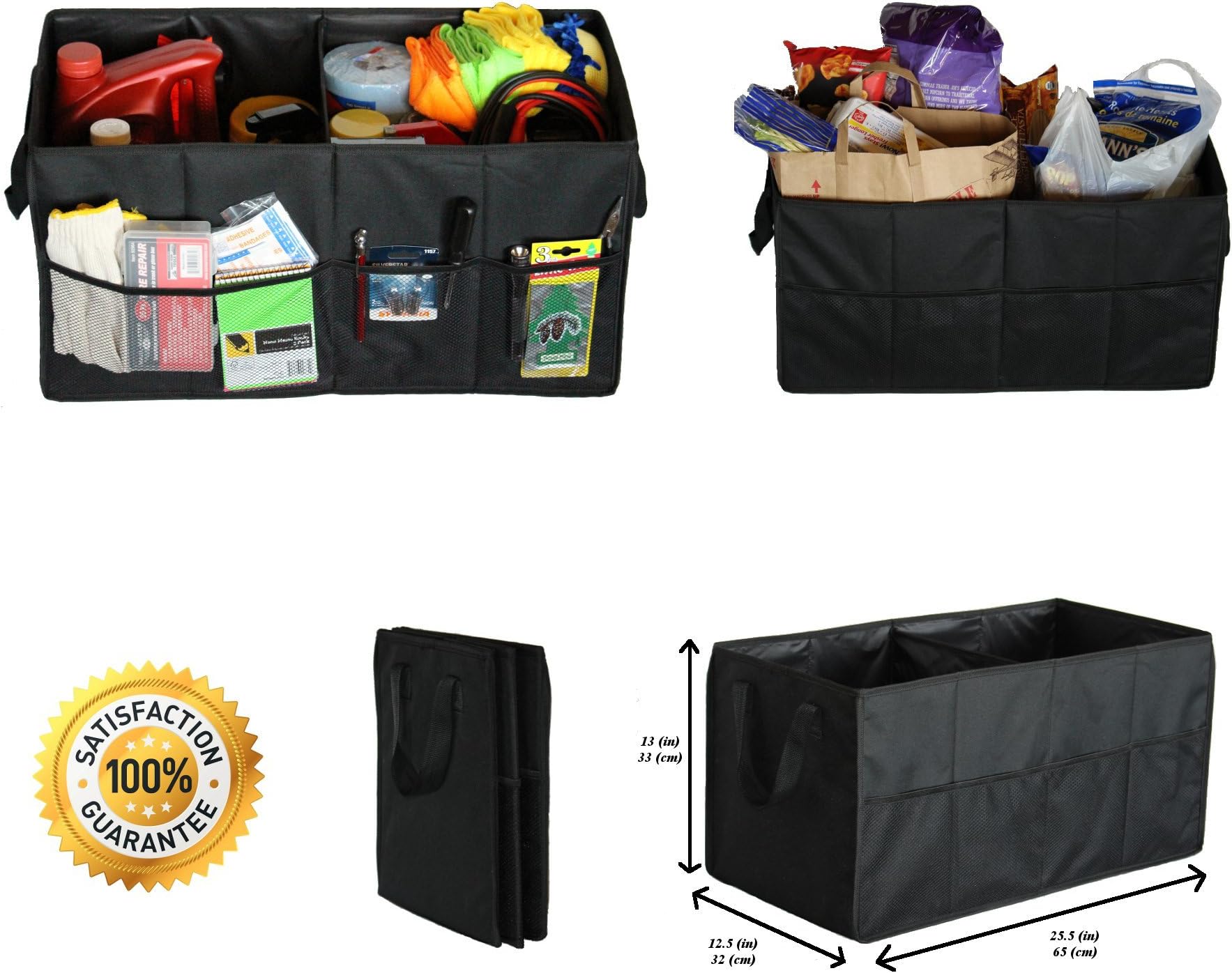 TruOrganizer Versatile Trunk Organizer for Cars Trucks and SUV, Black Folding (25.5-in x 13-in) Collapsible and