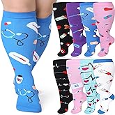 Bunnycool 8 Pairs Nurse Plus Size Compression Socks for Women & Men, Wide Calf Extra Large Knee High 20–30 mmHg Nursing Socks for Circulation Support, Work, Doctors, Running & Flight