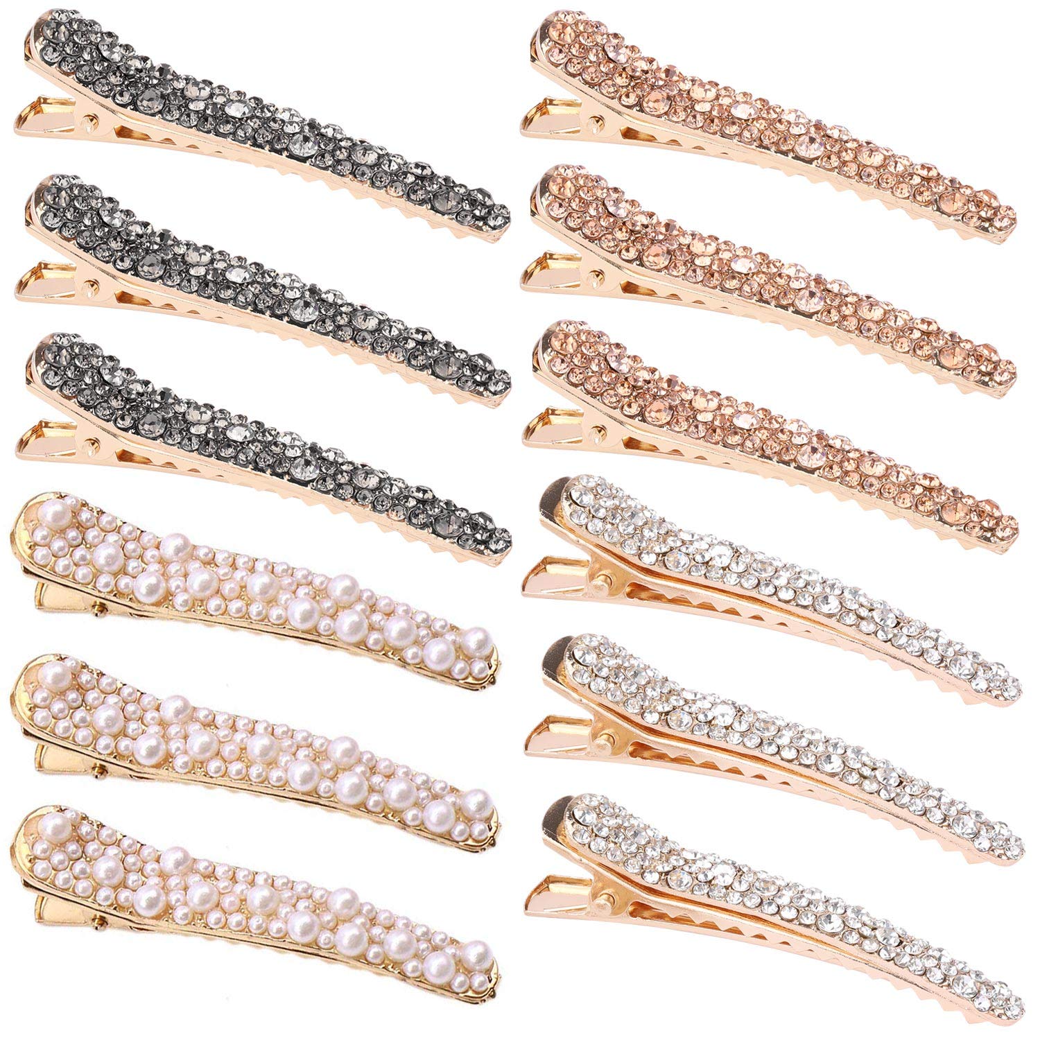 Photo 1 of 12 Pcs Rhinestone Alligator Hair Clips Fancy Crystal Duckbill Hair Clips for Women Girls Hair Styling Tools Accessories