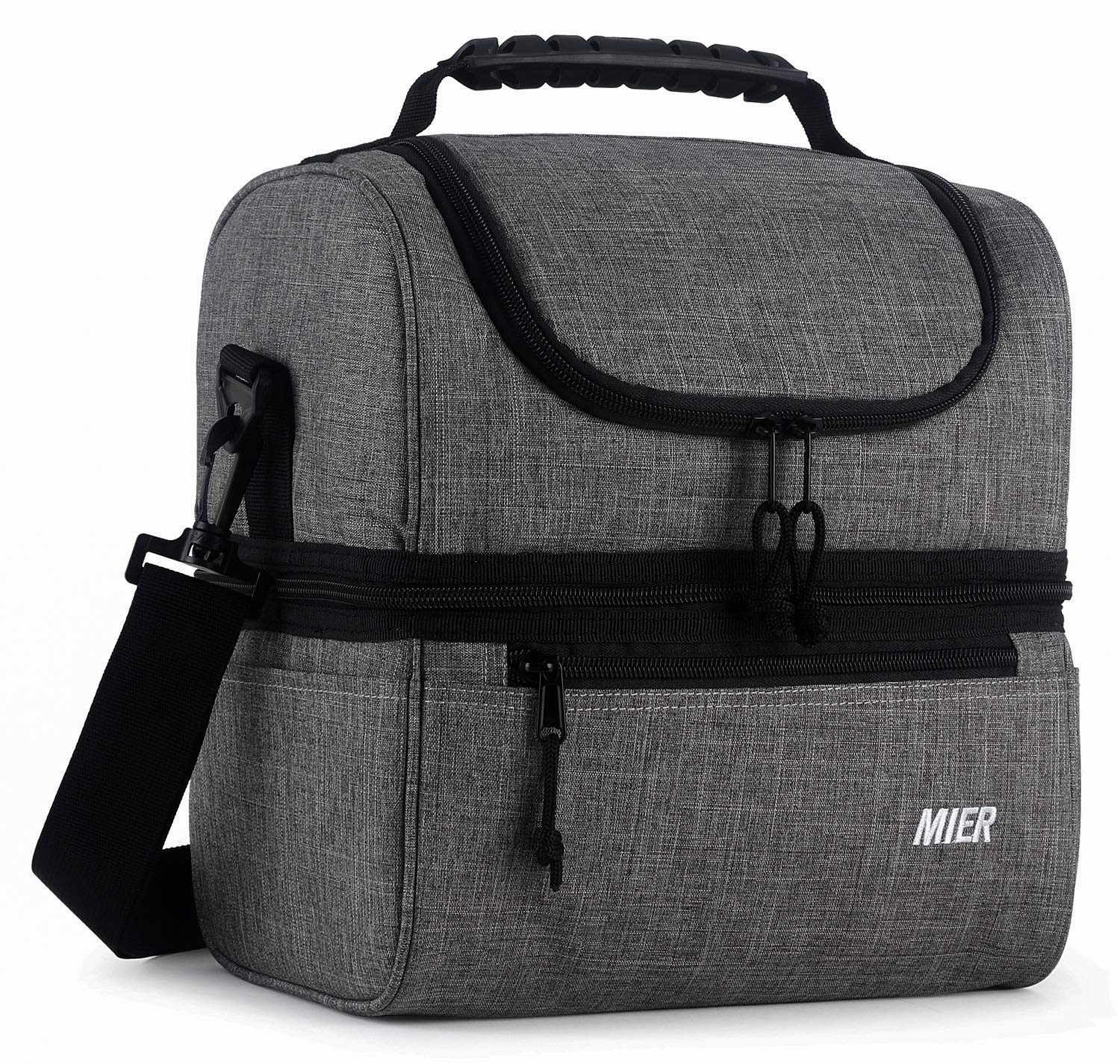 MIER Insulated Lunch Box Insulated Cool Tote Bag Lunch Kit for Men, Women, Double Deck Cooler (Grey, L)